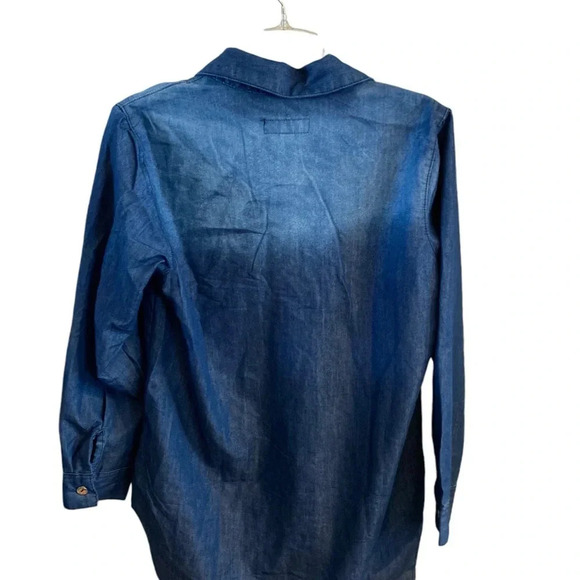 Thrill blue jean button down casual western belted pocket dress shirt 70s vibe - Picture 2 of 5